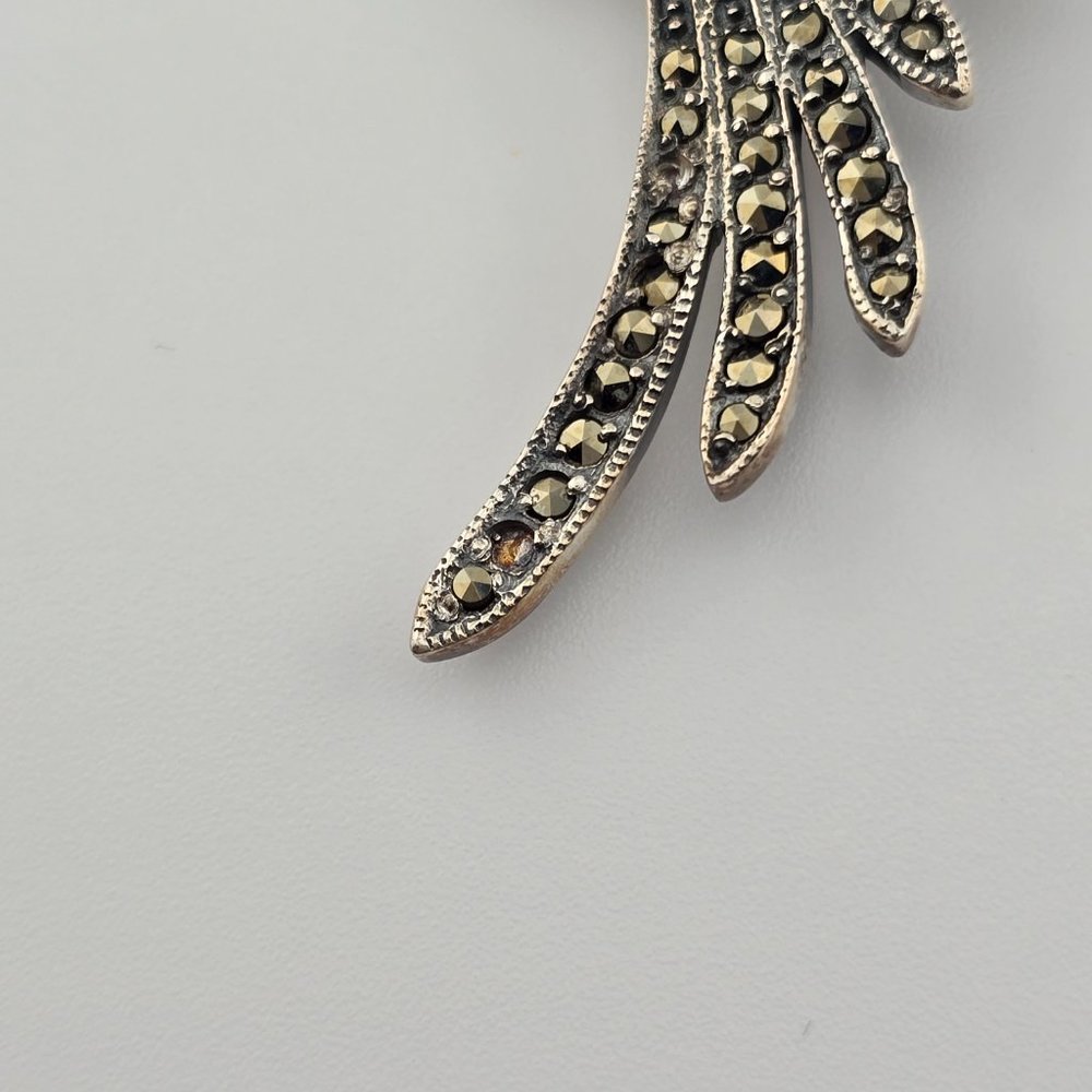 Vintage 925 Sterling Silver Marcasite Hummingbird Brooch Pin - Picture 11 of 13